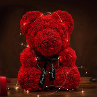 Rose Teddy Bear 25cm Artificial Flowers Rose Bear with Box Light Rose Bear Luxurious Weddings