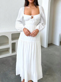 Devine Tie Front Long Sleeve Maxi Dress Maxi dress Luxurious Weddings