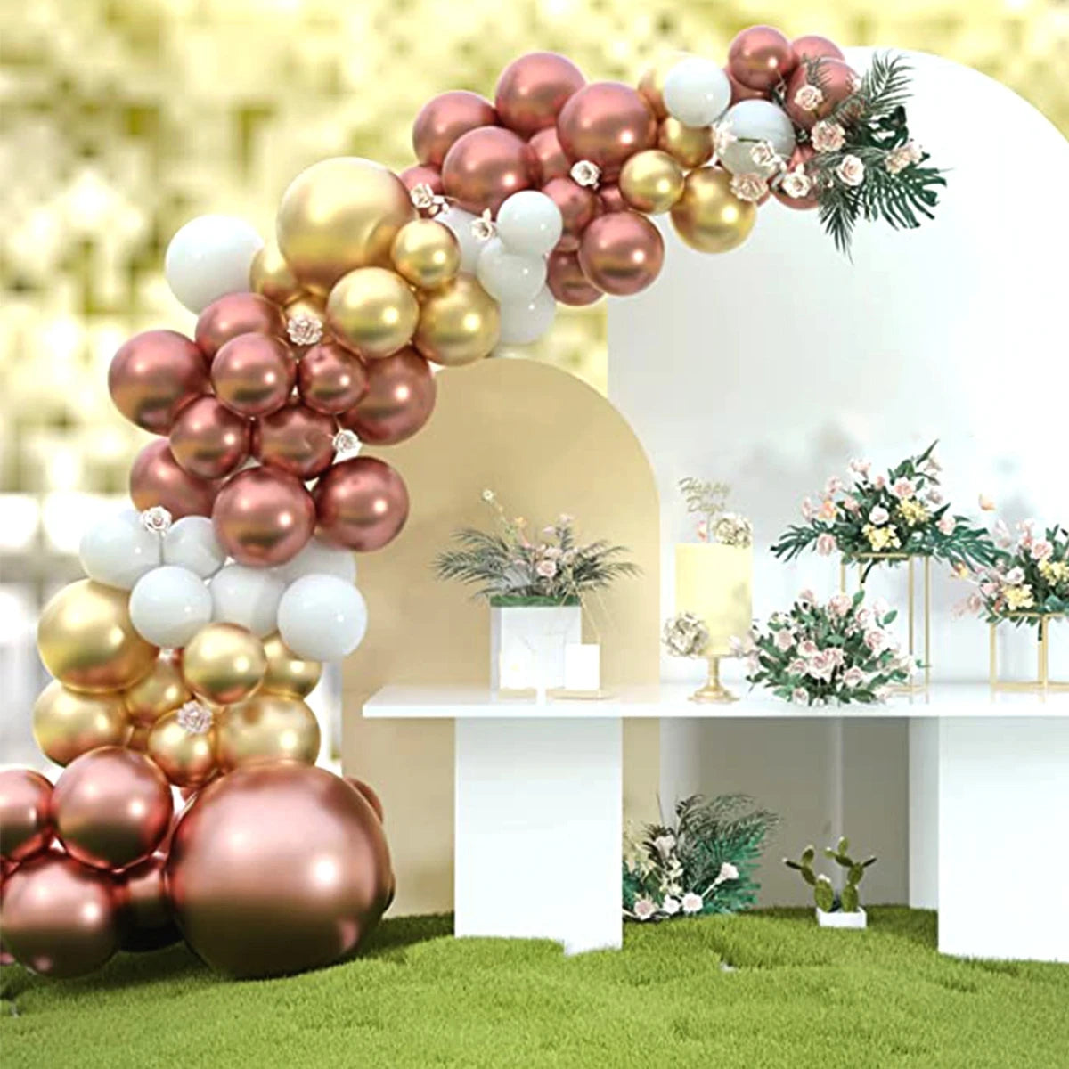 White Gold Balloon Garland Arch Kit Balloon Garlands Luxurious Weddings