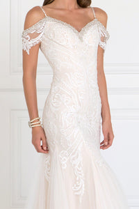 Long Wedding Dress with Lace Applique fitted gown Luxurious Weddings