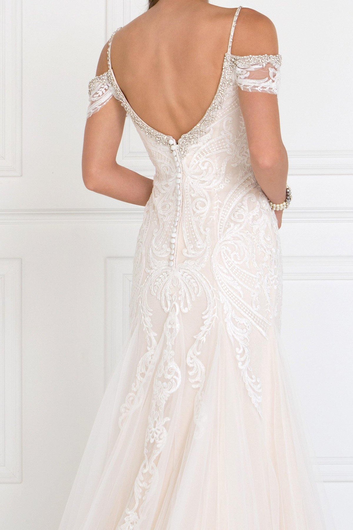 Long Wedding Dress with Lace Applique fitted gown Luxurious Weddings