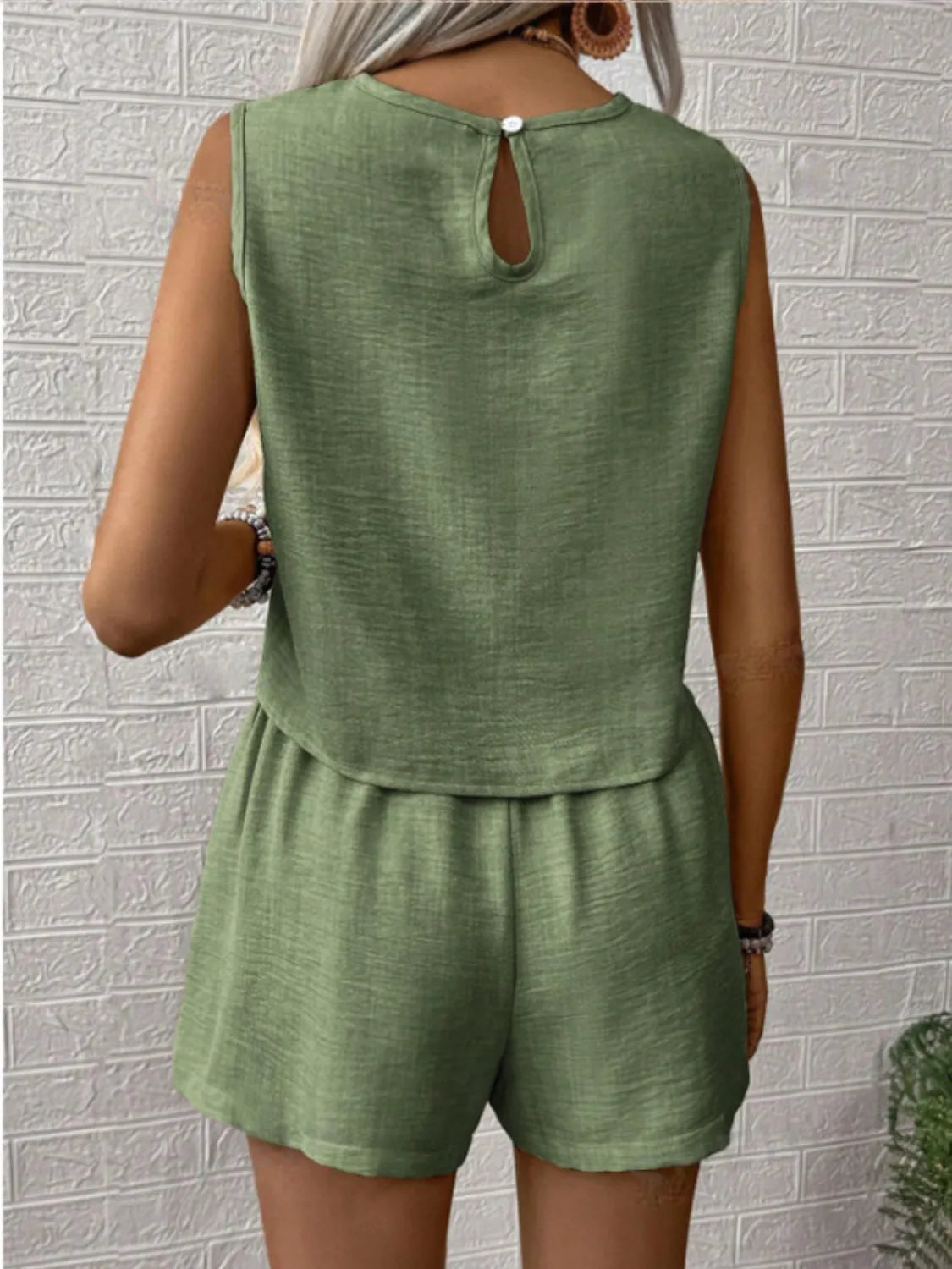 Round Neck Sleeveless Top and Shorts Set Matching Sets Luxurious Weddings