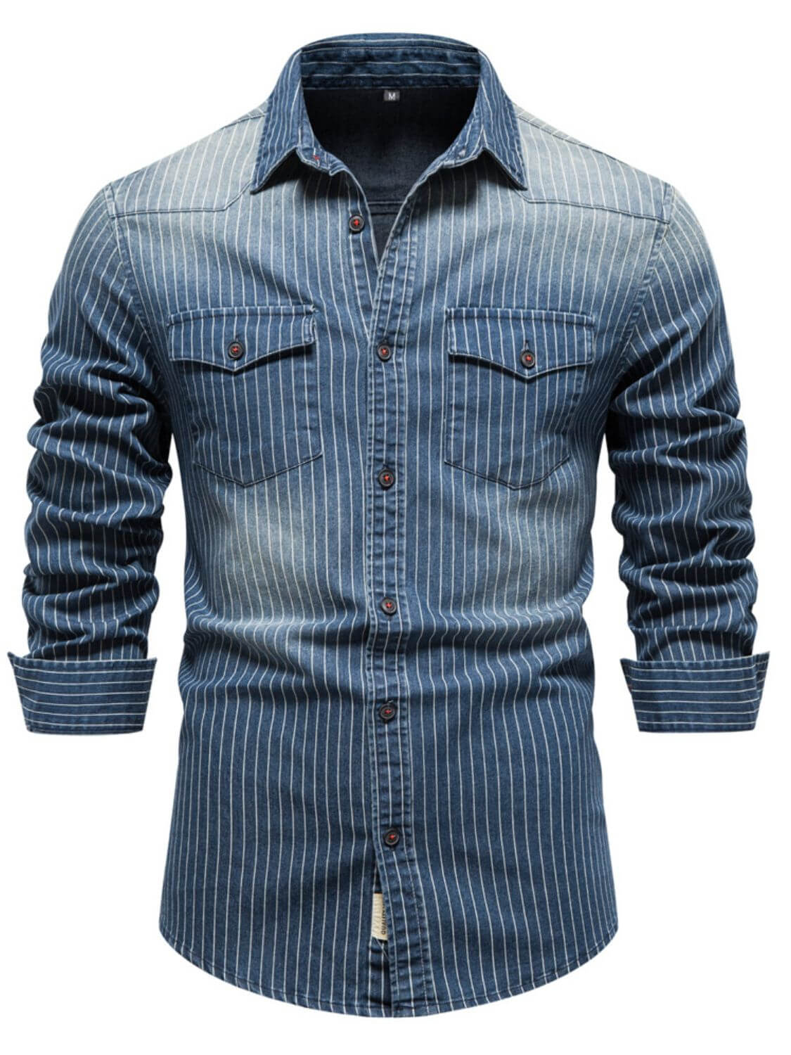 Men's Striped Collared Neck Button Down Denim Shirt Men's Shirts Luxurious Weddings
