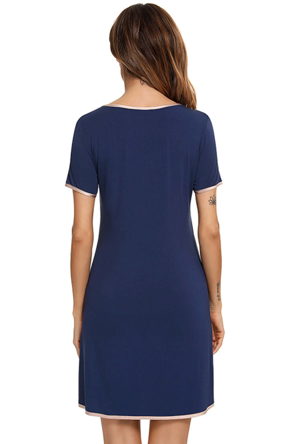 Contrast Trim Pocketed Round Neck Lounge Dress sleepwear Luxurious Weddings