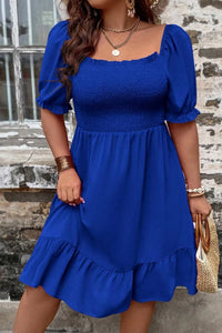 Plus Size Smocked Square Neck Short Sleeve Dress Dress Luxurious Weddings