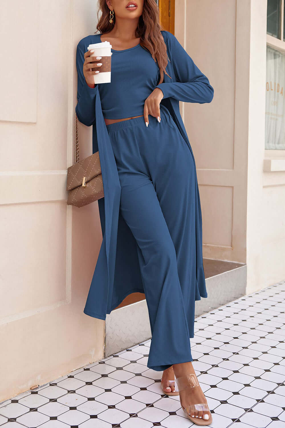 Drawstring Tank, Long Sleeve Cover Up and Pants Set Matching Sets Luxurious Weddings