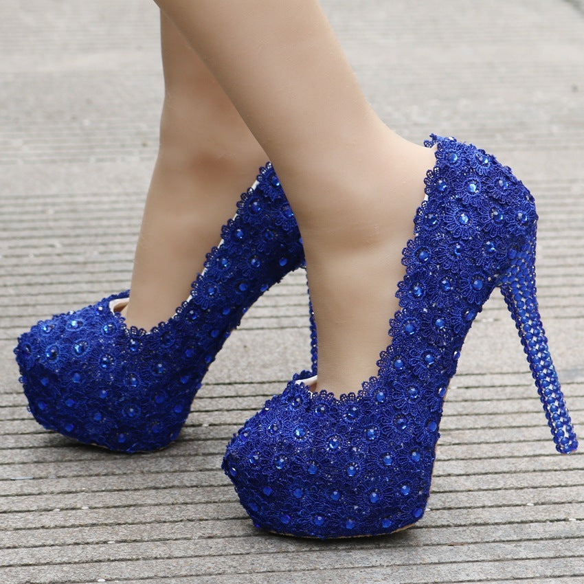 Lace Rhinestone Blue Lace Shoes rhinestone heels Luxurious Weddings