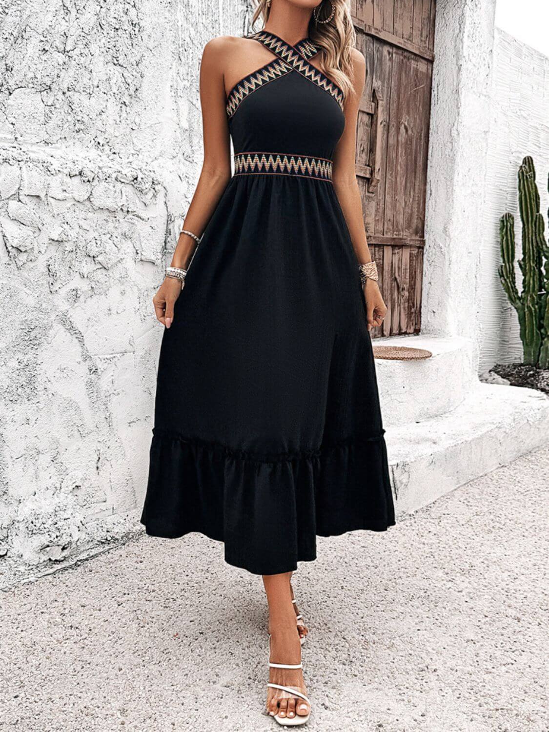 Devine Ruffled Slit Sleeveless Midi Dress Midi dresses Luxurious Weddings