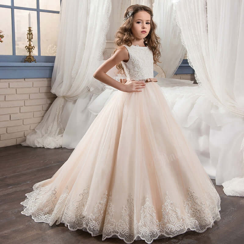 Children's Flowergirl Lace Puff Princess Dress girls dress Luxurious Weddings