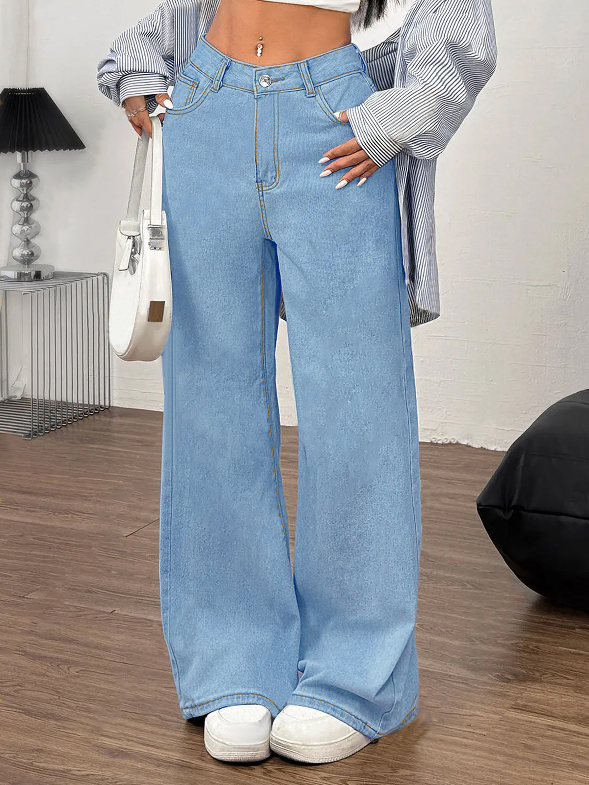 Embroidered Bow Back Wide Leg Jeans Jeans Luxurious Weddings