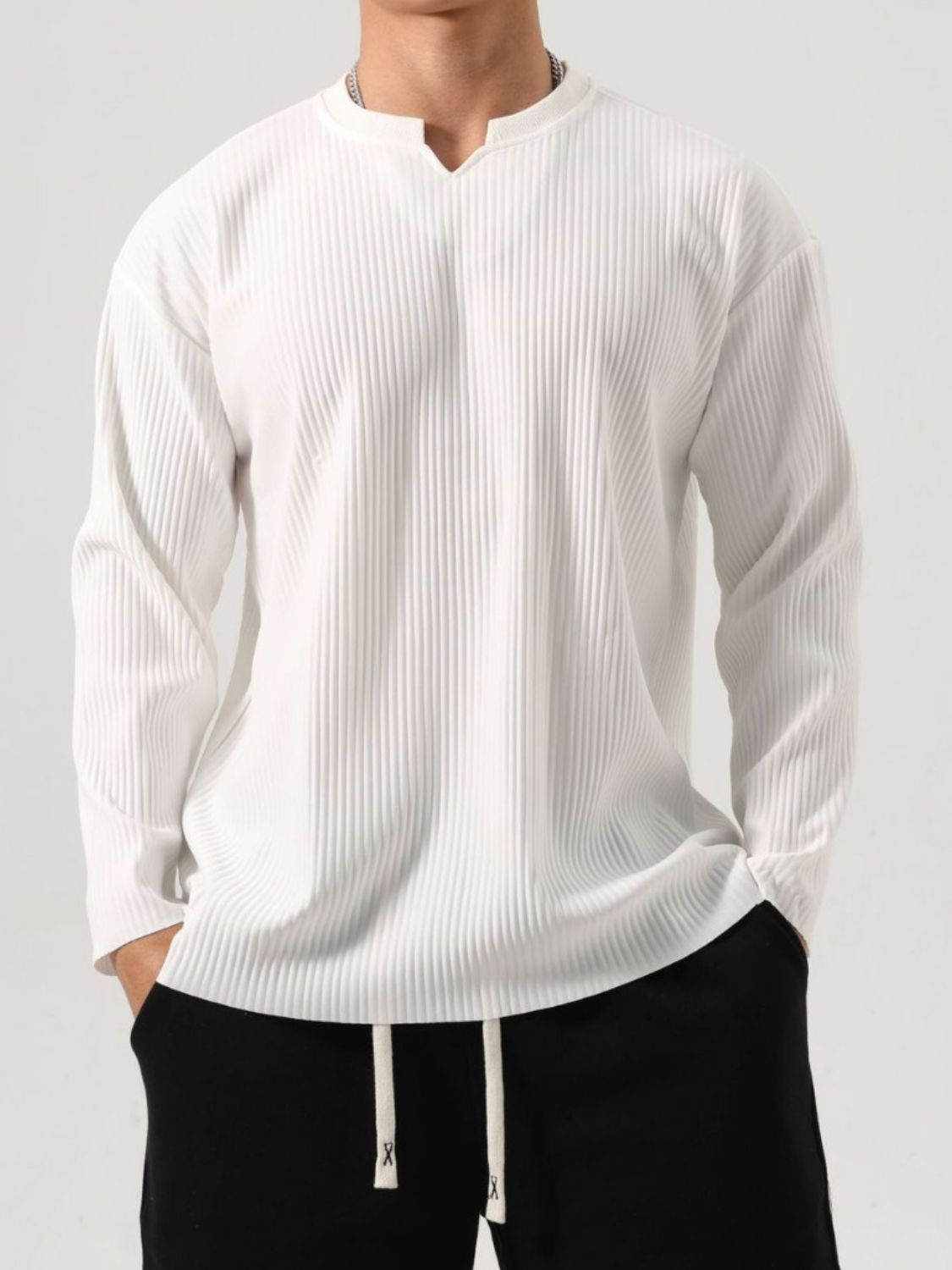 Men's Plus Size Notched Long Sleeve Top Long sleeved Luxurious Weddings