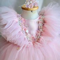 Year-Old Beaded Flower Princess Dress Girls' Veil Dress Sweet girls dress Luxurious Weddings