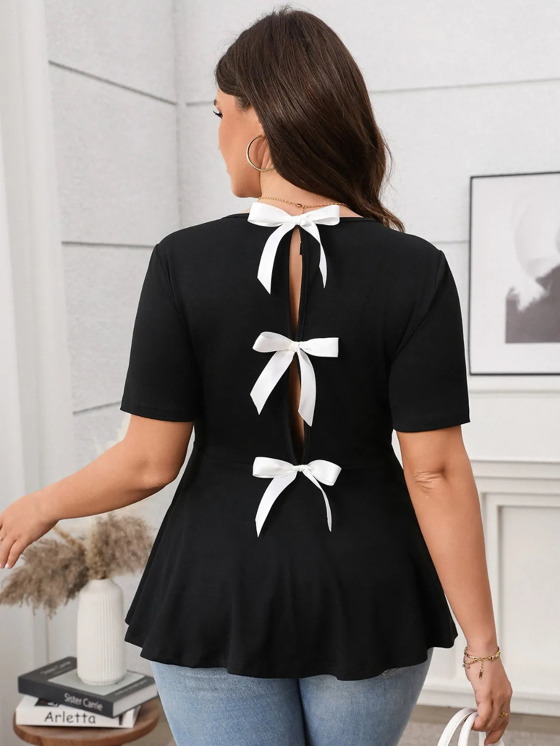 Plus Size Bow Back Short Sleeve Blouse Plus size blouse Luxurious Weddings