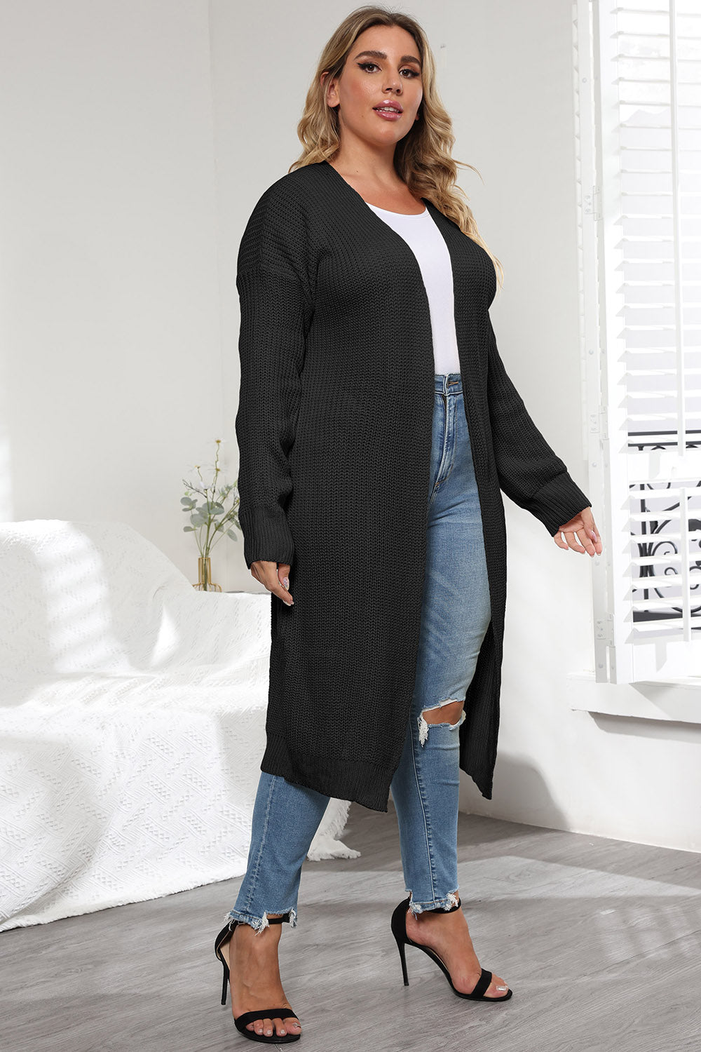 Plus Size Open Front Long Sleeve Cardigan Plus size cardigan Luxurious Weddings