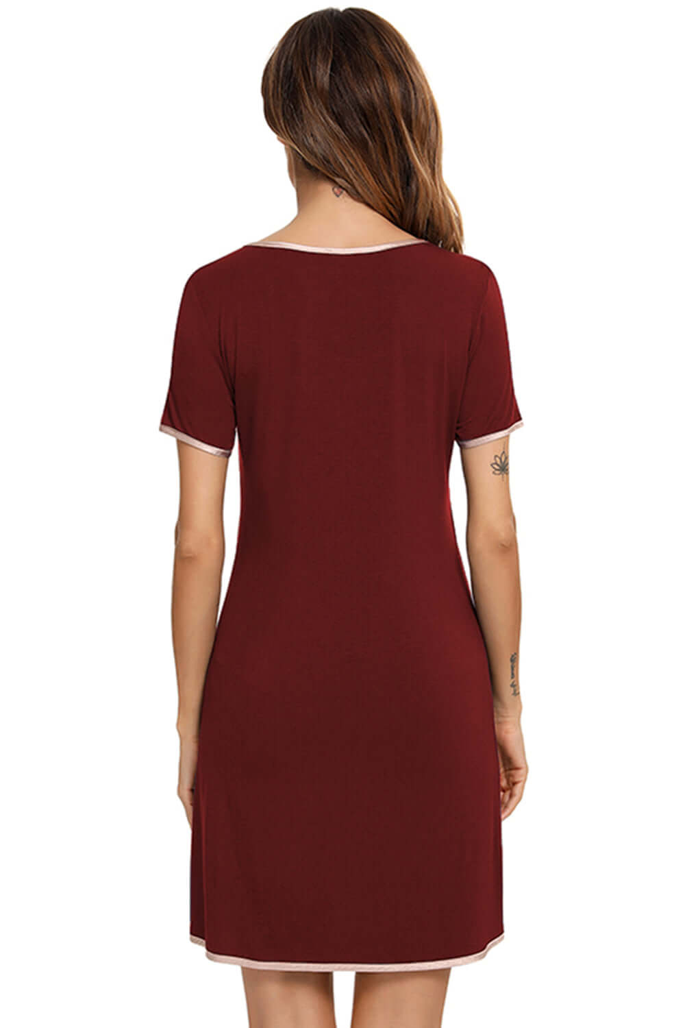 Contrast Trim Pocketed Round Neck Lounge Dress sleepwear Luxurious Weddings