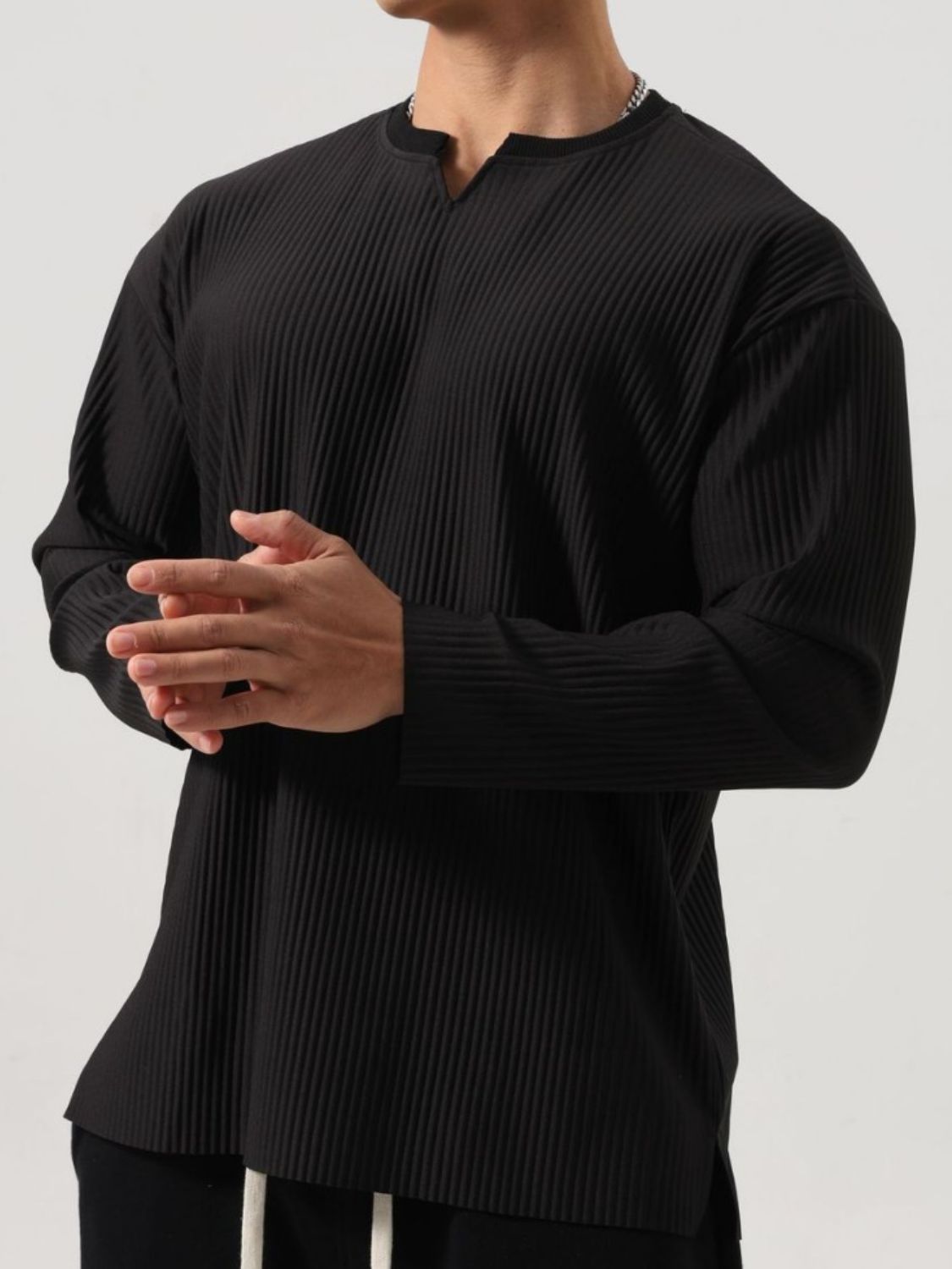 Men's Plus Size Notched Long Sleeve Top Long sleeved Luxurious Weddings