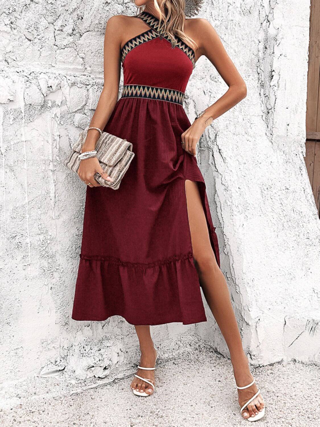 Devine Ruffled Slit Sleeveless Midi Dress Midi dresses Luxurious Weddings