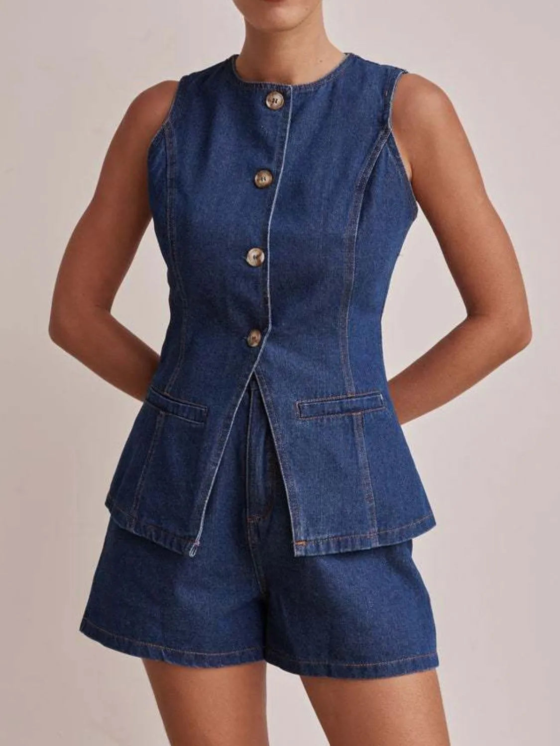 Button Down Vest and Shorts Denim Set Jeans Set Luxurious Weddings