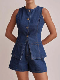 Button Down Vest and Shorts Denim Set Jeans Set Luxurious Weddings