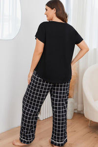 Plus Size V-Neck Top and Plaid Pants Lounge Set Plus size sleepwear Luxurious Weddings