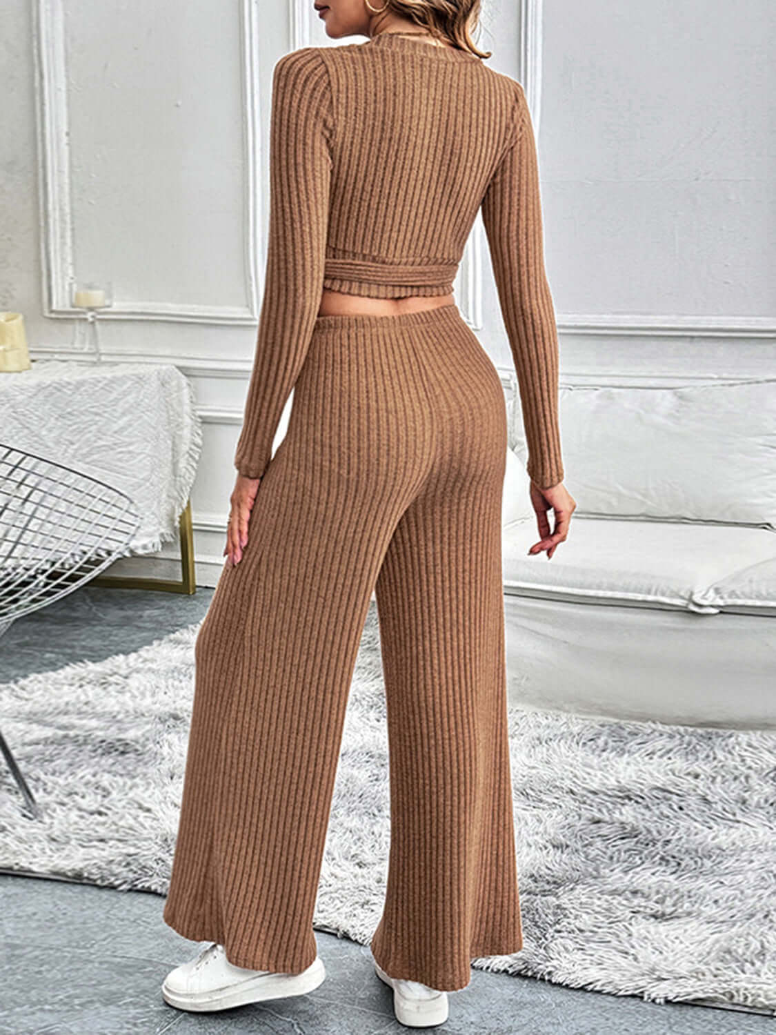 Perfee Surplice Long Sleeve Top and Pants Set Matching Sets Luxurious Weddings