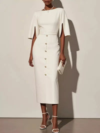 Slit Sleeve Midi Dress with Decorative Button featuring a sleek design and stylish button details.