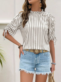 Drawstring Striped Half Sleeve Blouse Blouse Luxurious Weddings