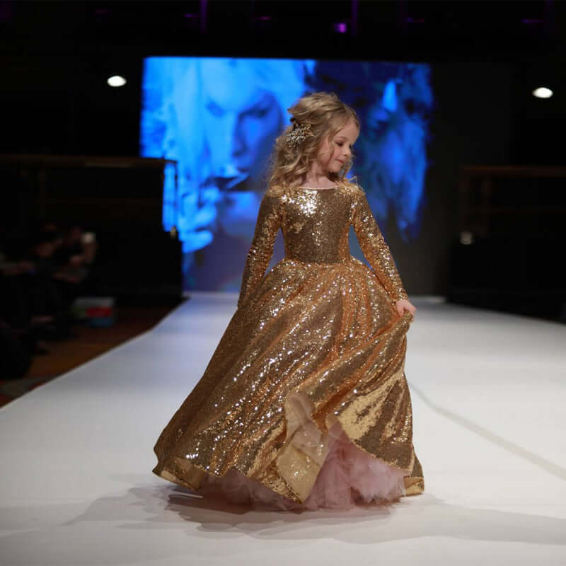 Girls' Little Princess Dress With Gold Sequins And Fluffy Yarn girls dress Luxurious Weddings