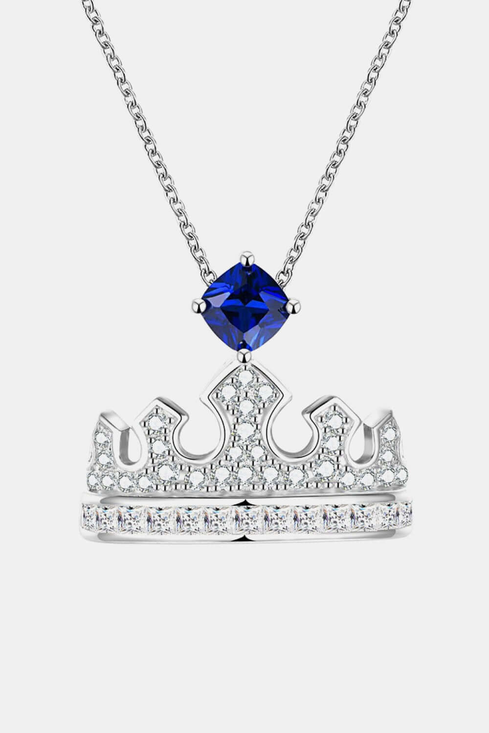 Zircon Lab-Grown Sapphire Crown Shape Pendant Necklace Necklace Luxurious Weddings