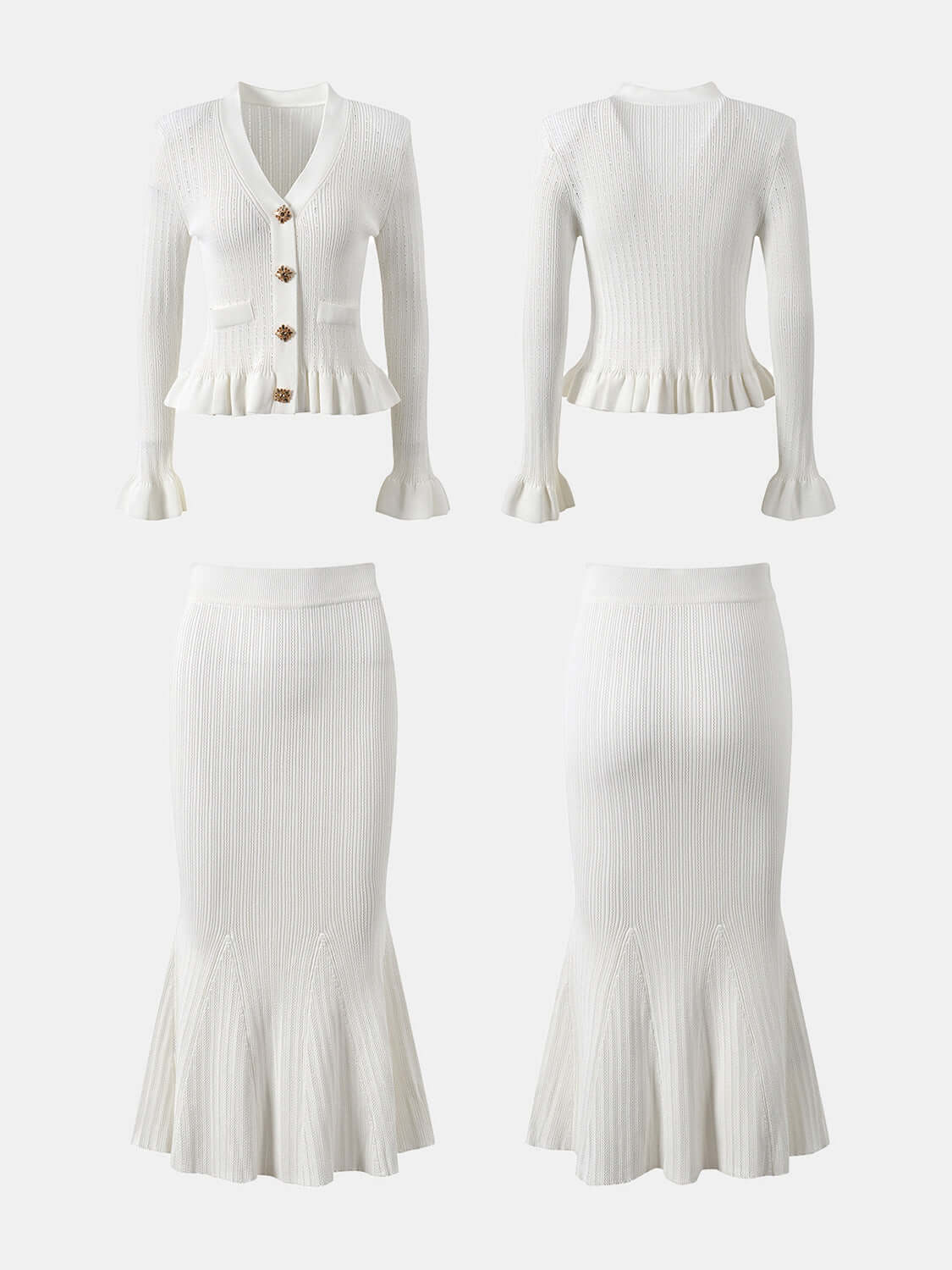 Ruffled V-Neck Top and Midi Skirt Sweater Set Matching Sets Luxurious Weddings