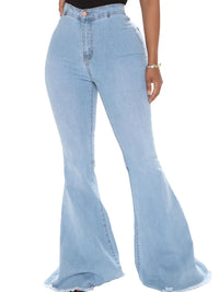 Full size high-waisted raw hem flare jeans in light blue, perfect for plus sizes and stylish occasions.
