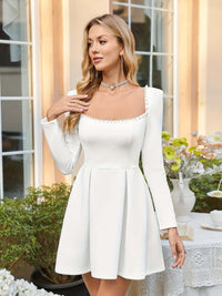 Pearl Trim Long Sleeve Mini Dress Mini Dress Luxurious Weddings