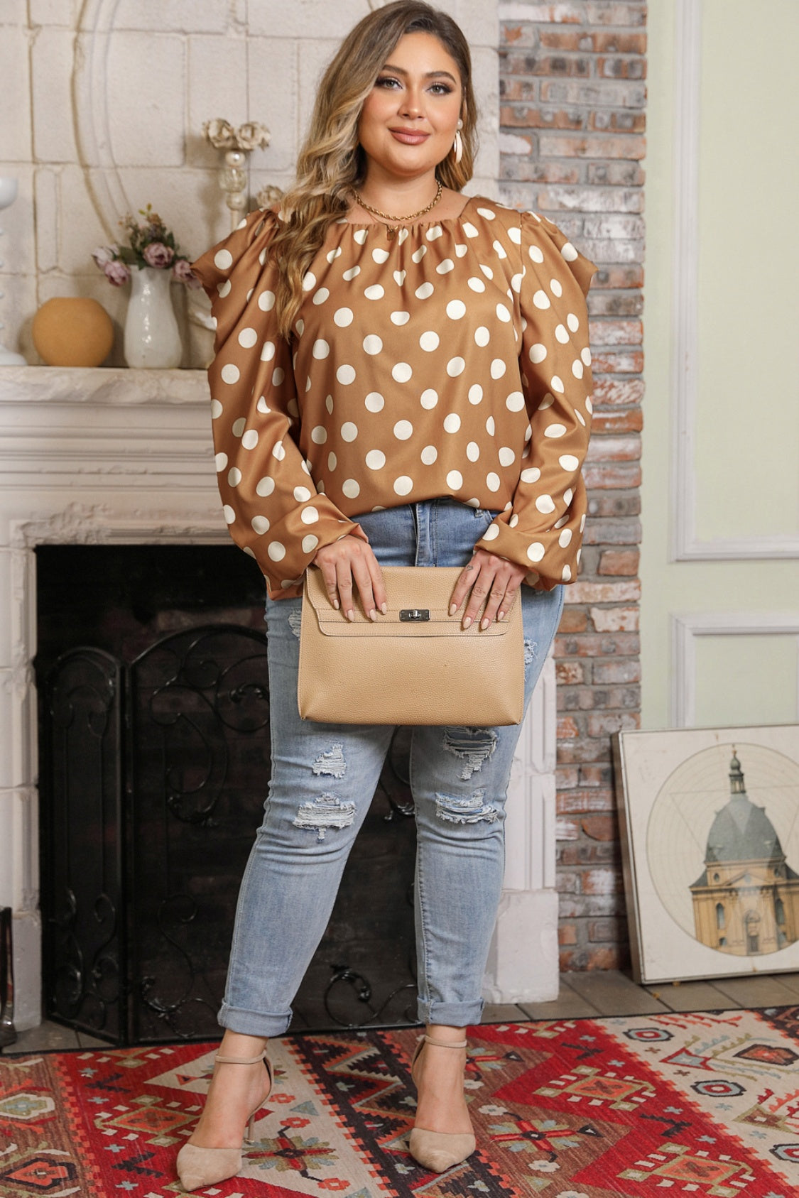 Plus Size Polka Dot Long Sleeve Blouse Plus size blouse Luxurious Weddings