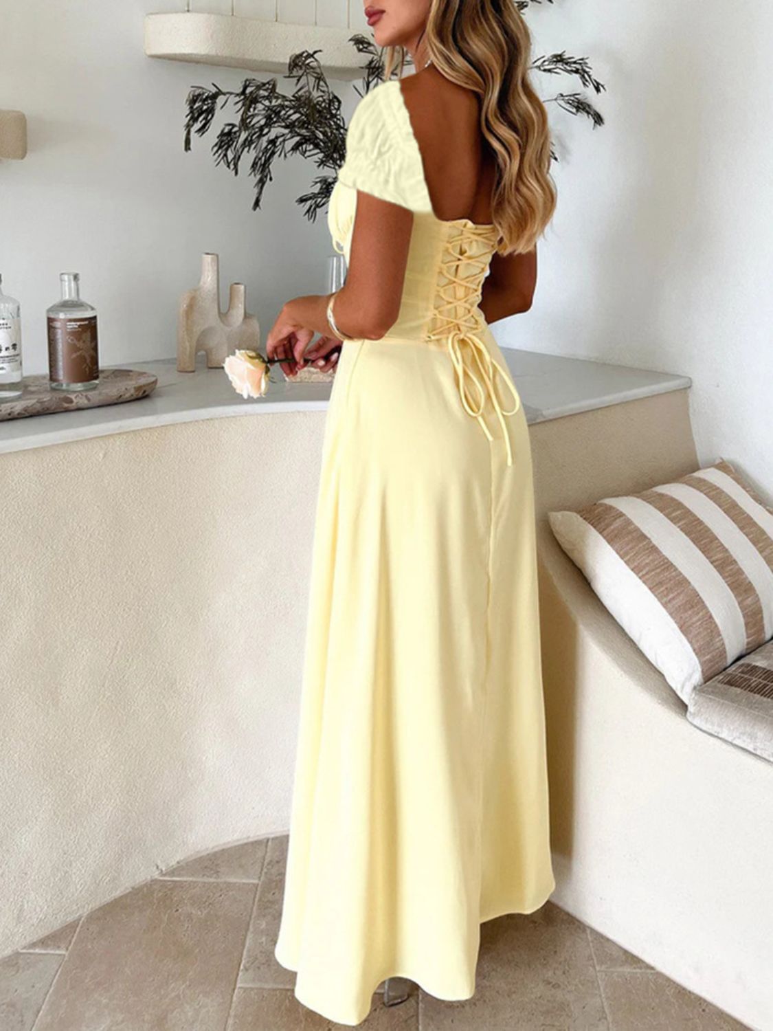 Devine Sweetheart Neck Short Sleeve Maxi Dress Maxi dresd Luxurious Weddings