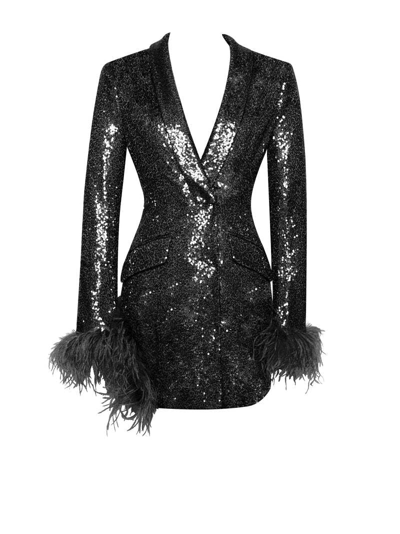 Sexy Sequin Long-Sleeved Blazer Dress DRESSES Luxurious Weddings