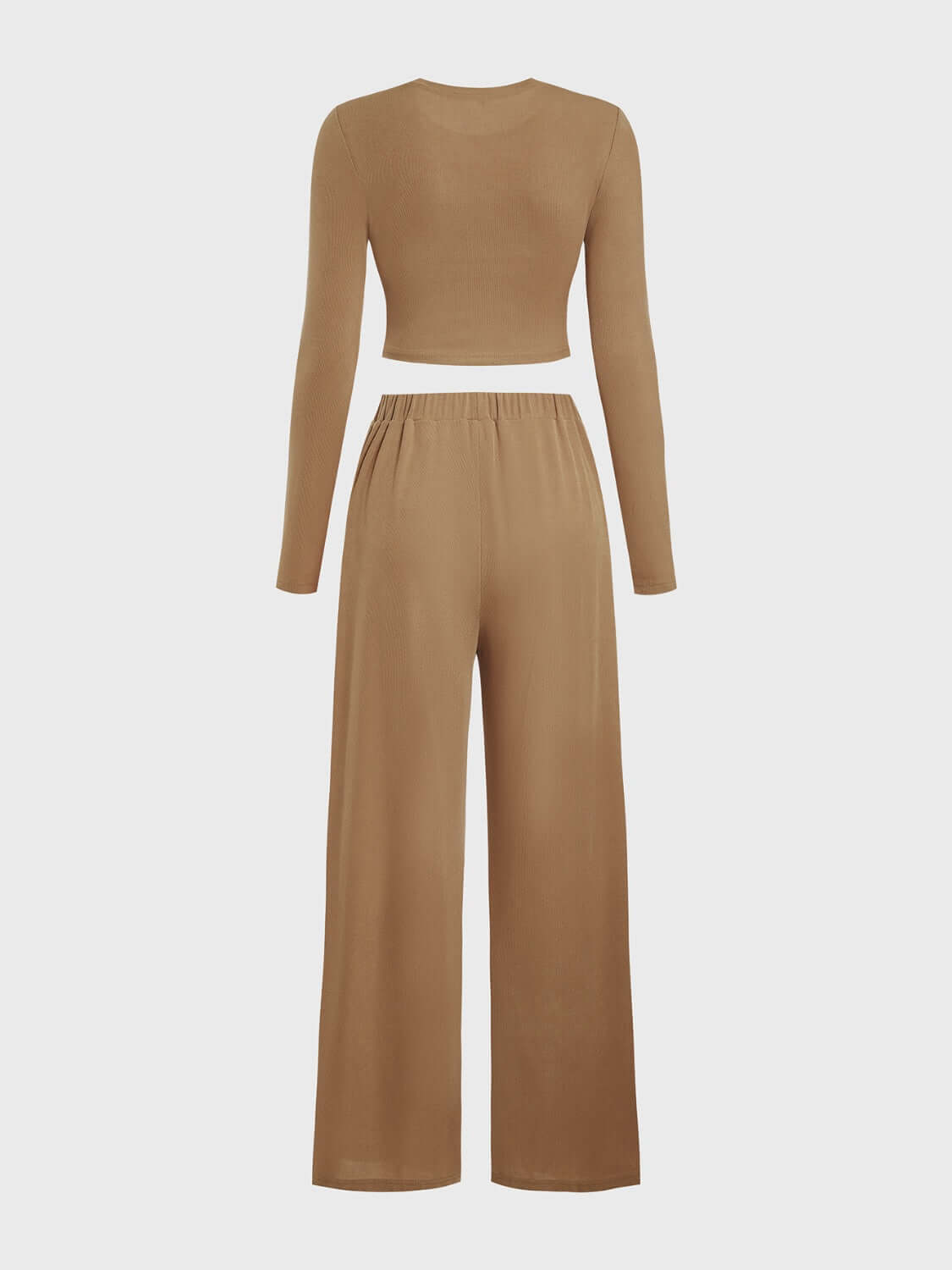Round Neck Long Sleeve Top and Tied Pants Set Matching Sets Luxurious Weddings