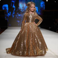 Girls' Little Princess Dress With Gold Sequins And Fluffy Yarn girls dress Luxurious Weddings