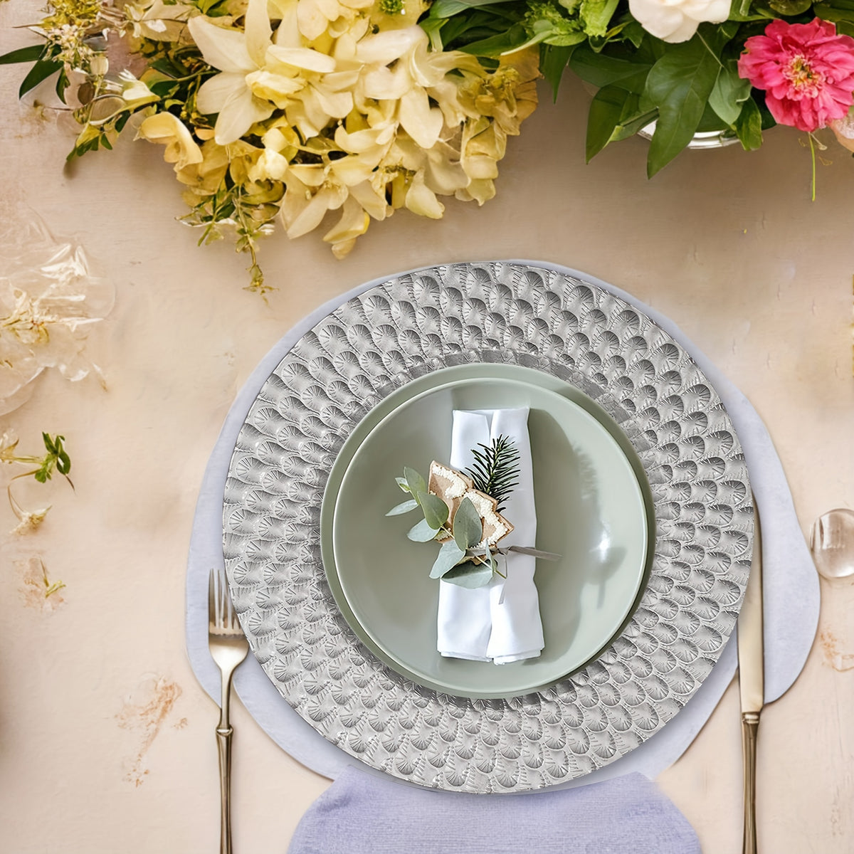 Elegant 40pcs 13\" Silvery Charger Plates Set Tableware Luxurious Weddings