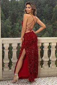 Sequin Backless Split Maxi Dress Ball Gown Luxurious Weddings