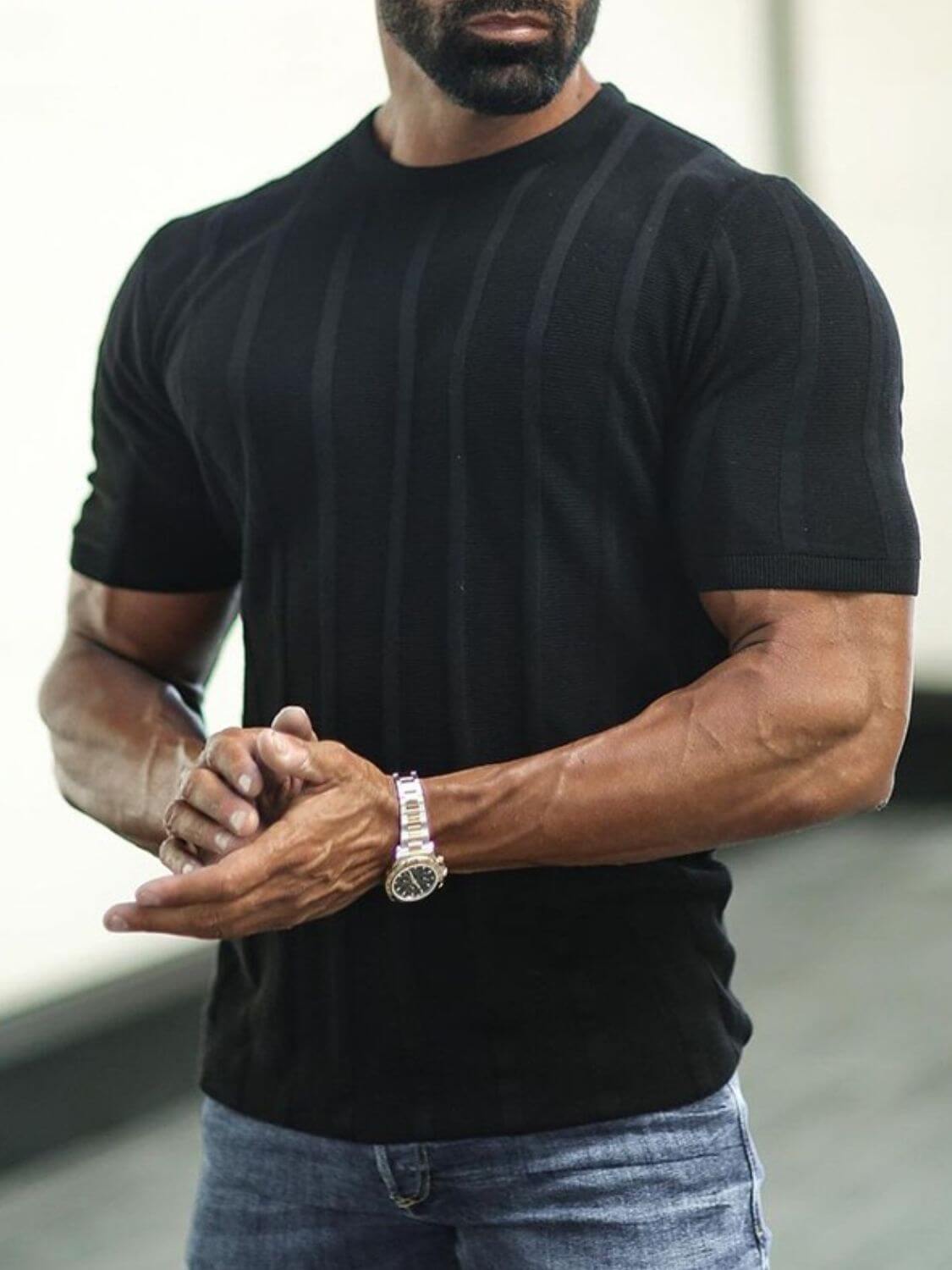 Men's Plus Size Striped Round Neck Short Sleeve T-Shirt mens tshirts Luxurious Weddings