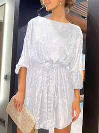 Sequin Tie Waist Long Sleeve Mini Dress Mini dress Luxurious Weddings