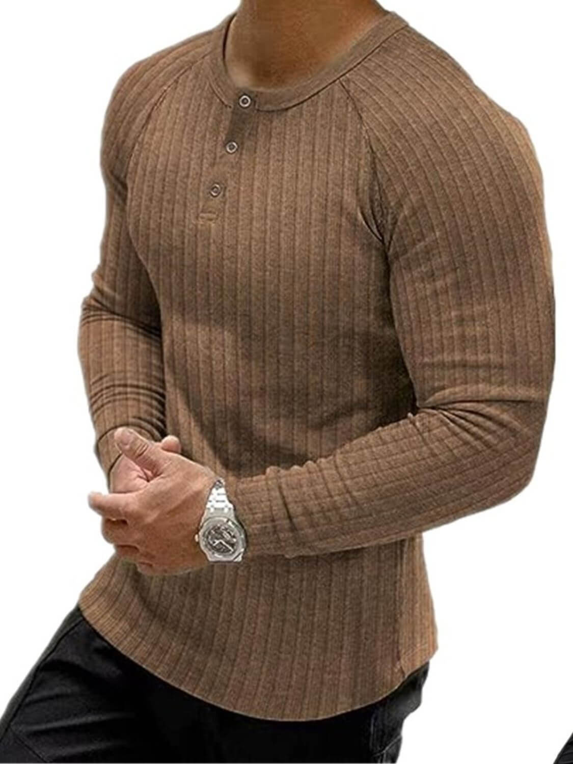 Men's Full Size Ribbed Round Neck Long Sleeve T-Shirt Plus Size Tshirts Luxurious Weddings