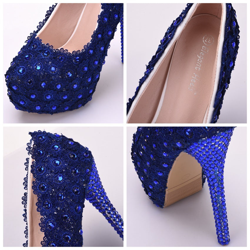 Lace Rhinestone Blue Lace Shoes rhinestone heels Luxurious Weddings