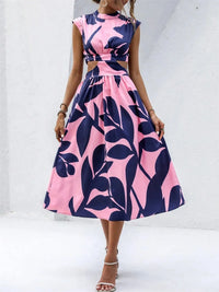 Cutout Printed Cap Sleeve Midi Dress Summer Dress Luxurious Weddings