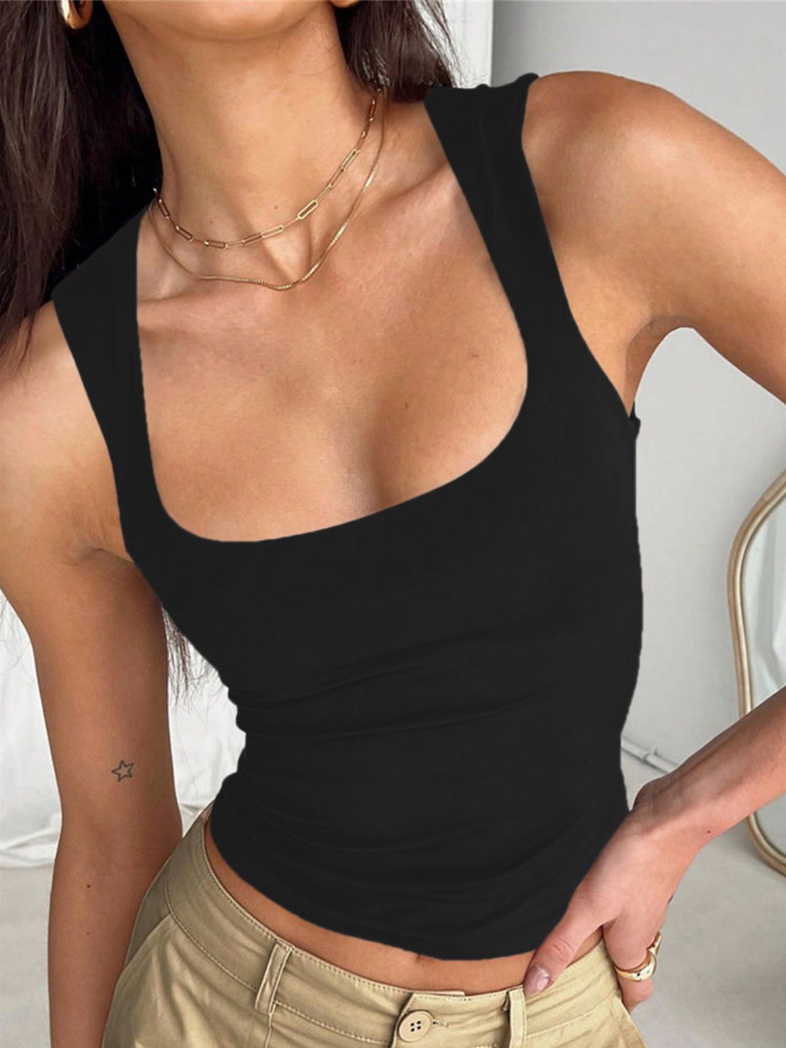 Devine Square Neck Wide Strap Tank Singlet Luxurious Weddings