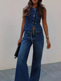 Button Down Vest and Flare Jeans Denim Set Jeans Luxurious Weddings