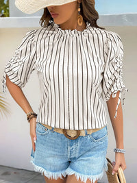 Drawstring Striped Half Sleeve Blouse Blouse Luxurious Weddings