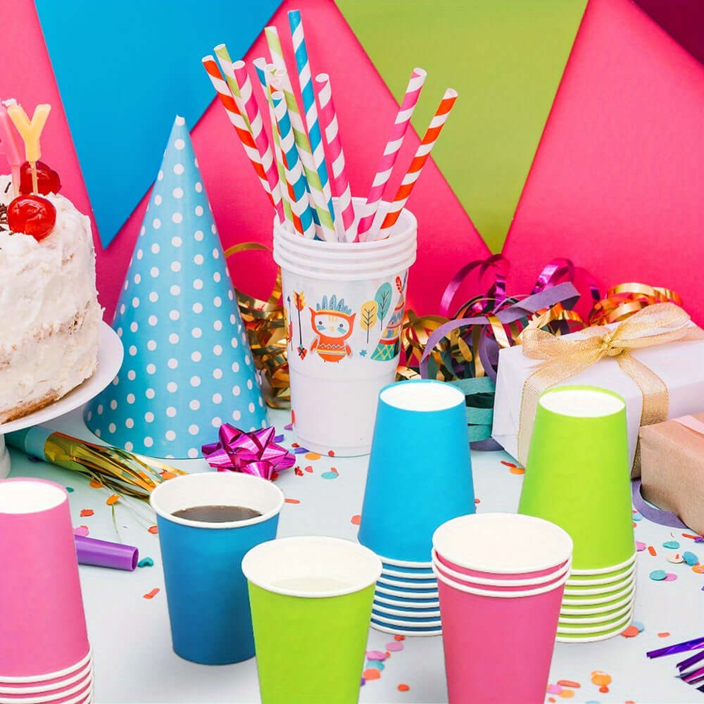 50pcs Colorful Paper Cups & Plates Set for Parties Tableware Luxurious Weddings