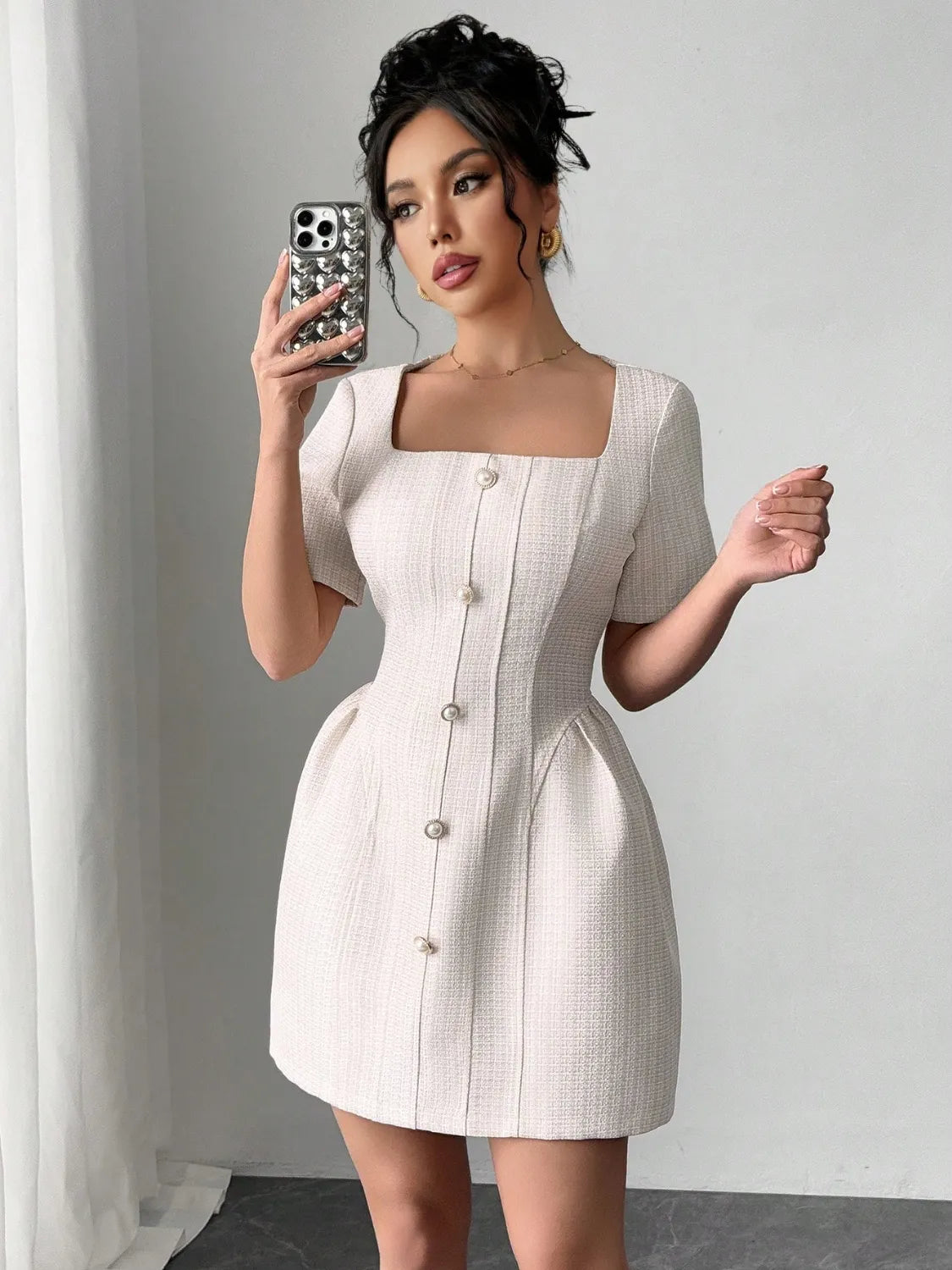 Square Neck Short Sleeve Mini Dress Dresses/Mini Dresses Luxurious Weddings