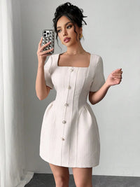 Square Neck Short Sleeve Mini Dress Dresses/Mini Dresses Luxurious Weddings